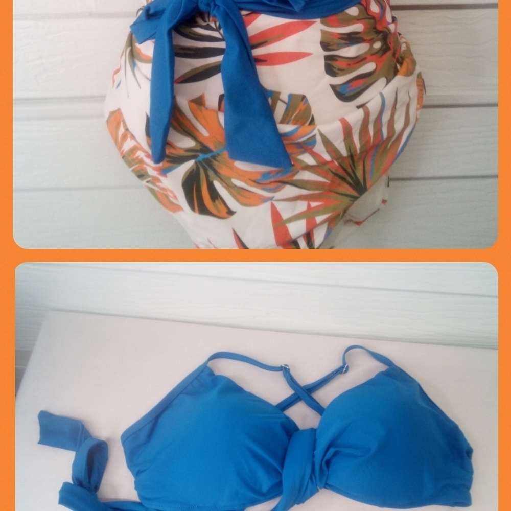 Blue top floral bottom briefs two-piece swimsuit.34 - Picture 3 of 8